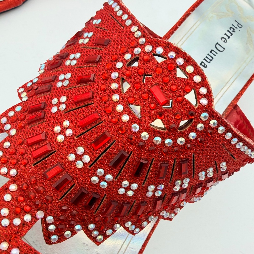 Pierre Dumas Eva Red Beaded Rhinestone Heels Mules 9M Glam Party Club Evening - Picture 5 of 9
